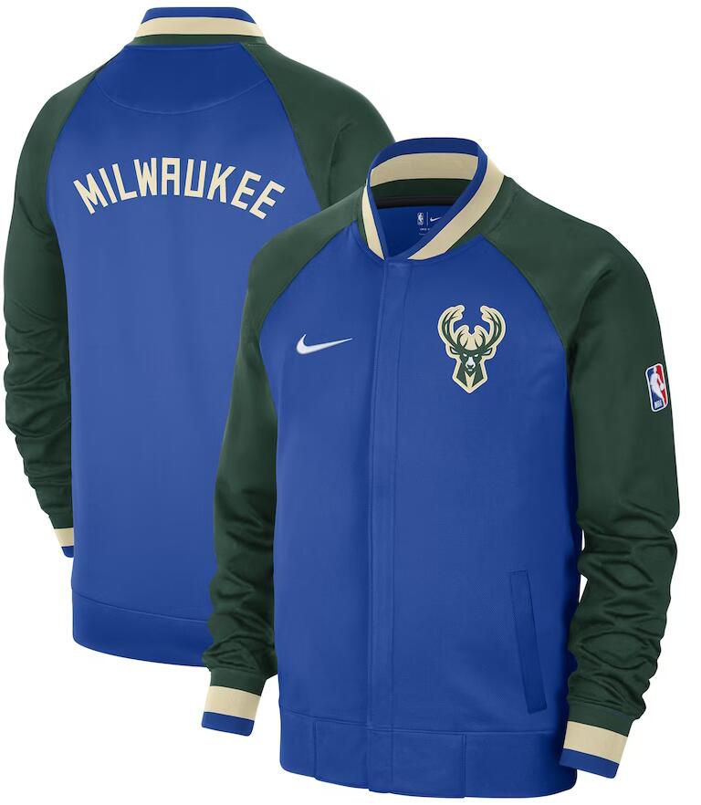 Men Milwaukee Bucks Blue Nike City Edition Full Zip Jacket 2023 NBA Jersey